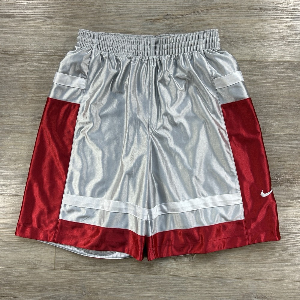 VTG Nike Dazzle Shiny Shorts Medium Gray Red Baggy Basketball Y2K Swoosh 90s